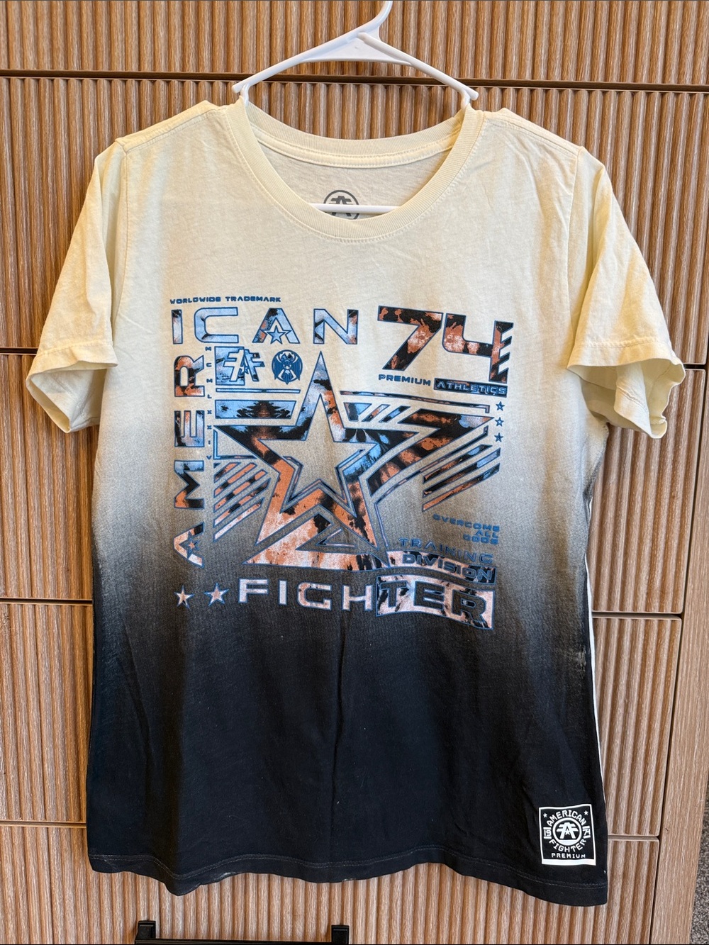 American Fighter Pale Yellow to Black Gradient Star Graphic Tee
